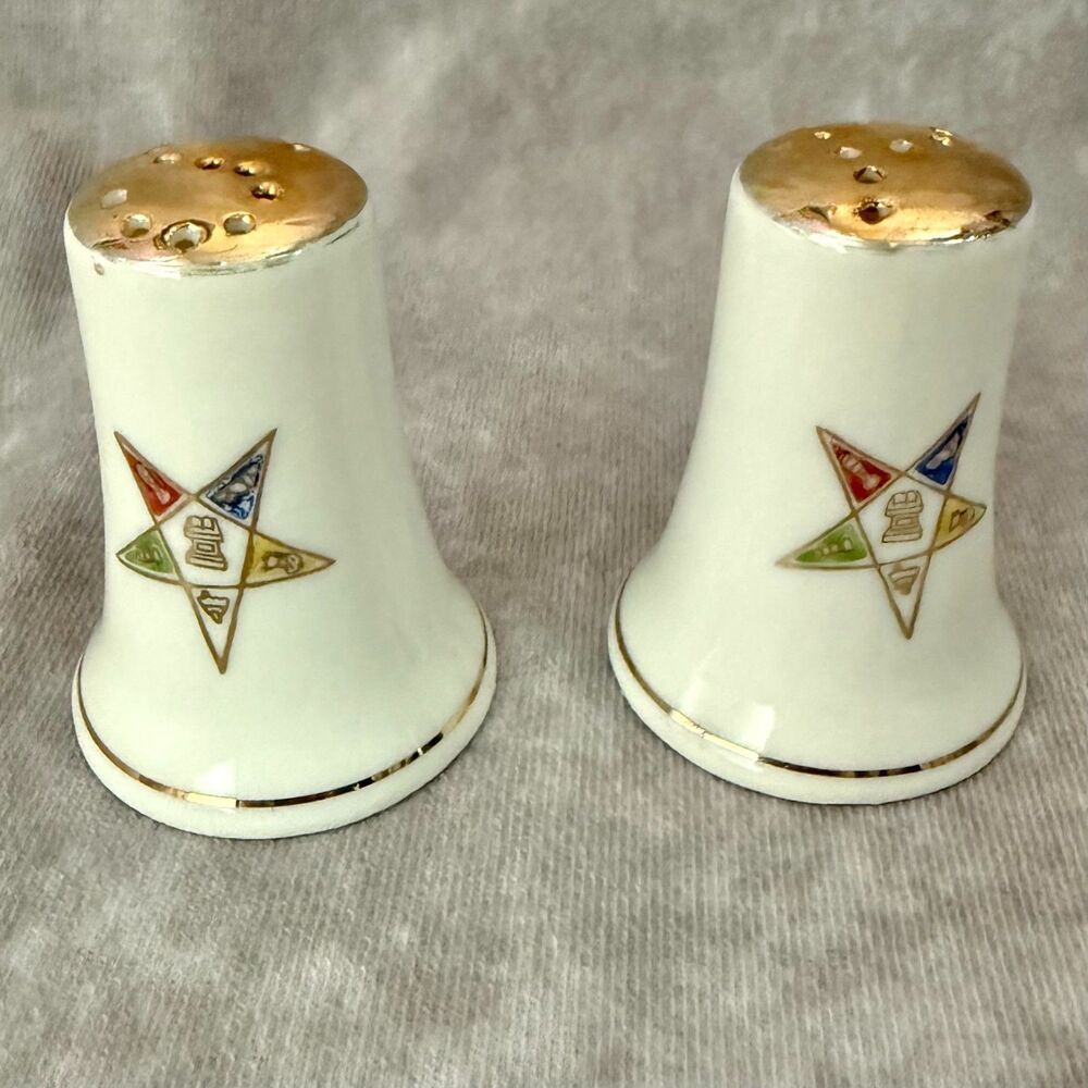 Vintage Order of the Eastern Star salt and pepper shakers white Japan Masonic